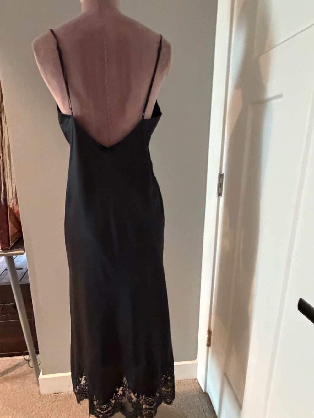 All Saints Black Satin Lace Trim Slip Dress - Picture 10 of 11